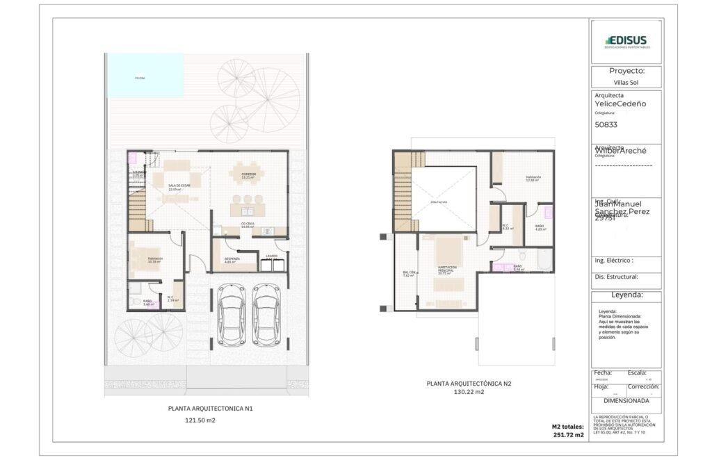 Plano arquitectonico dimensionado de Villa Coral