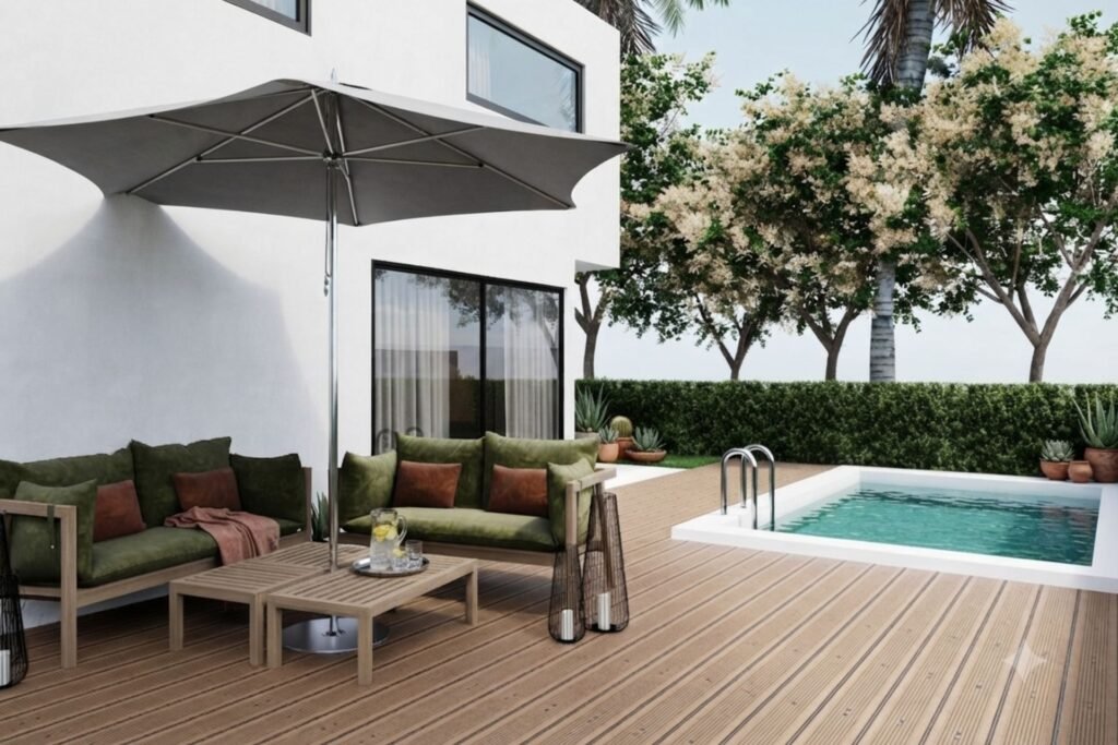 Area de piscina y jardin de Villa Marina
