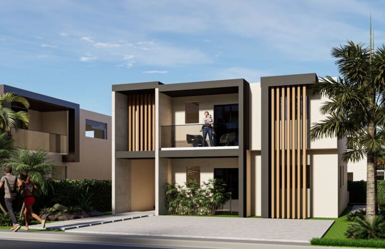 Vista lateral de las Villas Duplex con jardines