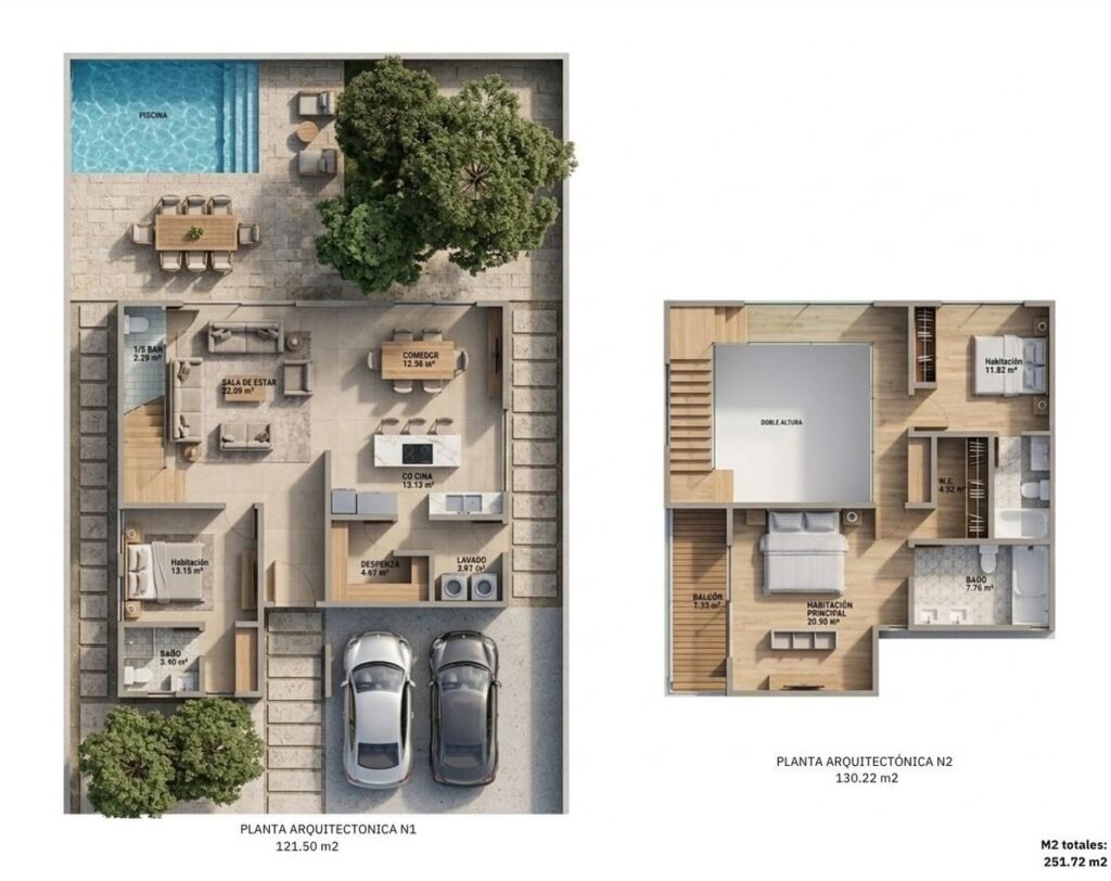 Planta arquitectónica de Villa Coral: primer y segundo nivel